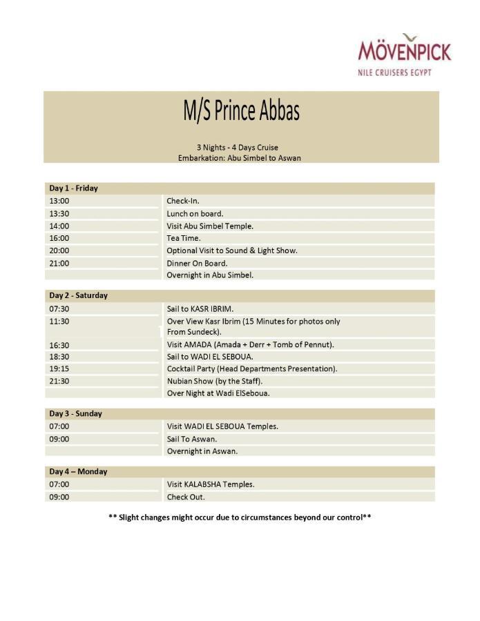 Moevenpick Prince Abbas Lake Nasser Cruise, Every Monday Four Nights From Aswan, Every Friday Three Nights From Abu-Simbel - Including Excursions And Sightseeing Eksteriør bilde